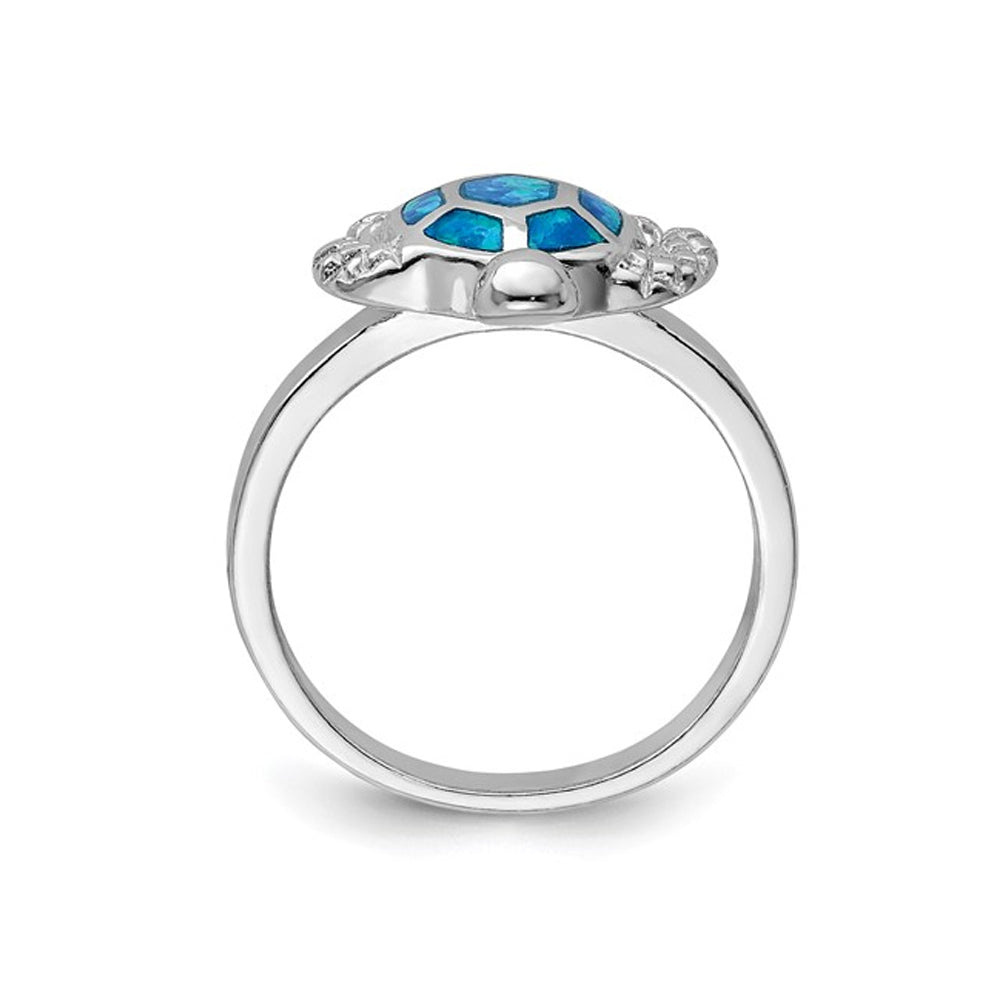 Synthetic Blue Opal Turtle Ring in Sterling Silver with Rhodium Image 2