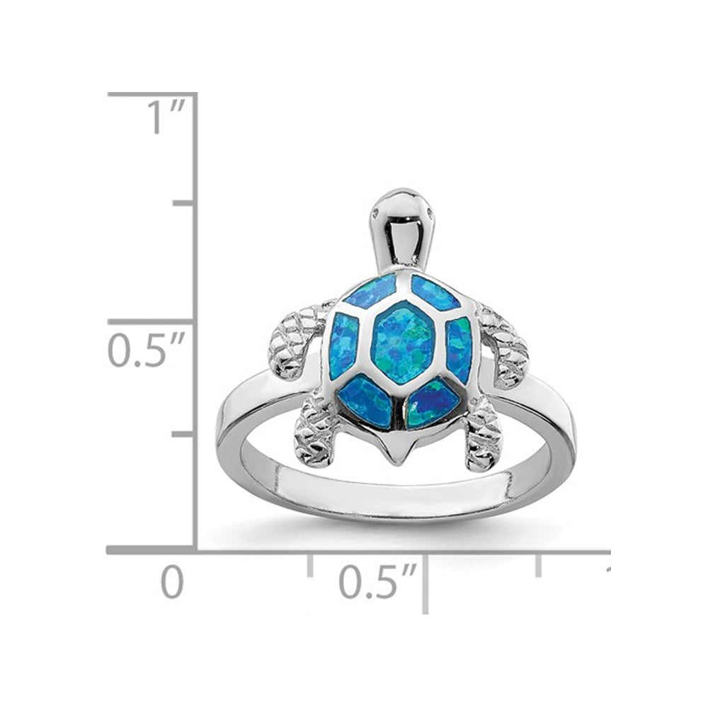 Synthetic Blue Opal Turtle Ring in Sterling Silver with Rhodium Image 3