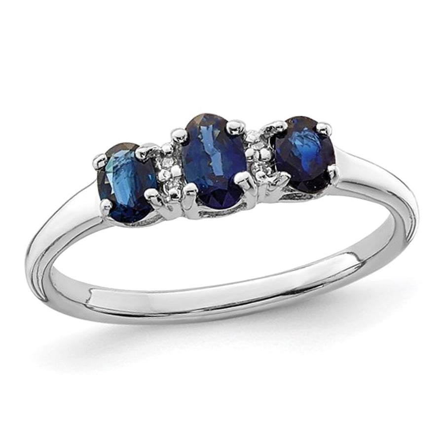 4/5 Carat (ctw) Three-Stone Blue Sapphire Ring in Sterling Silver Image 1