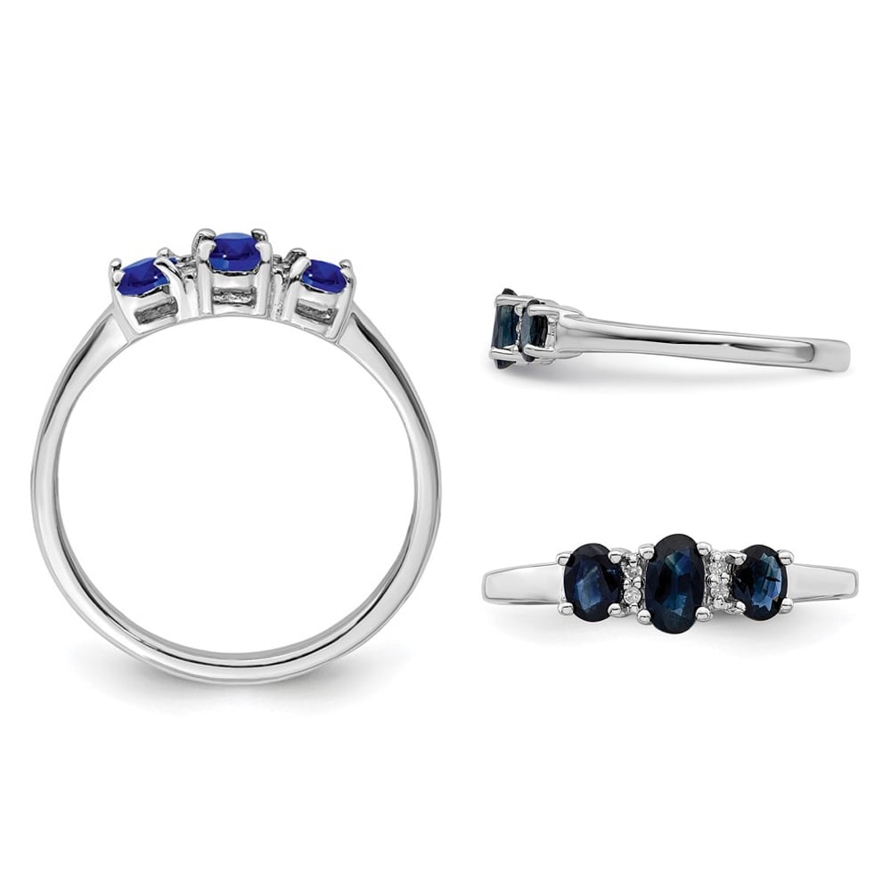 4/5 Carat (ctw) Three-Stone Blue Sapphire Ring in Sterling Silver Image 3