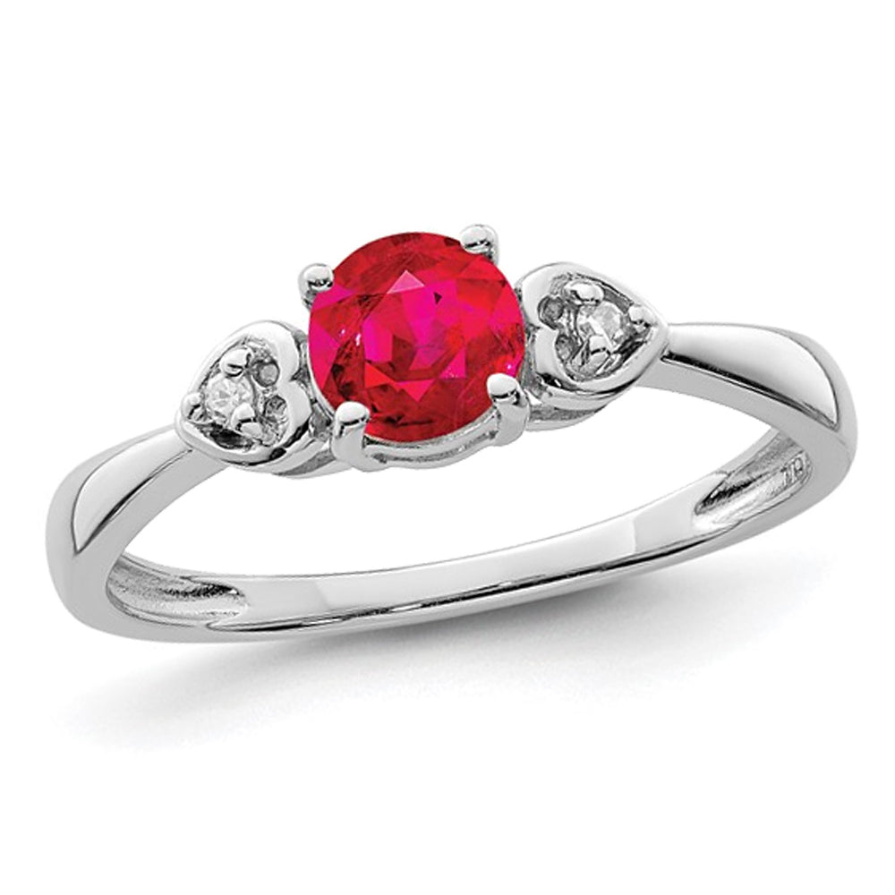 1/2 Carat (ctw) Lab-Created Ruby Ring in Sterling Silver with Accent Diamonds Image 1