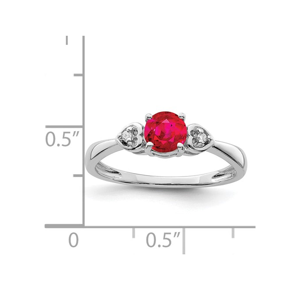 1/2 Carat (ctw) Lab-Created Ruby Ring in Sterling Silver with Accent Diamonds Image 2