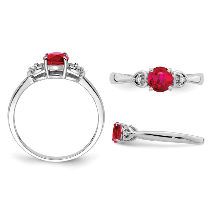 1/2 Carat (ctw) Lab-Created Ruby Ring in Sterling Silver with Accent Diamonds Image 3