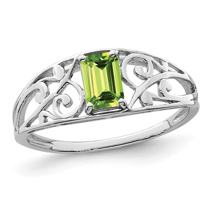 1/2 Carat (ctw) Emerald-Cut Peridot Ring in Sterling Silver Image 1