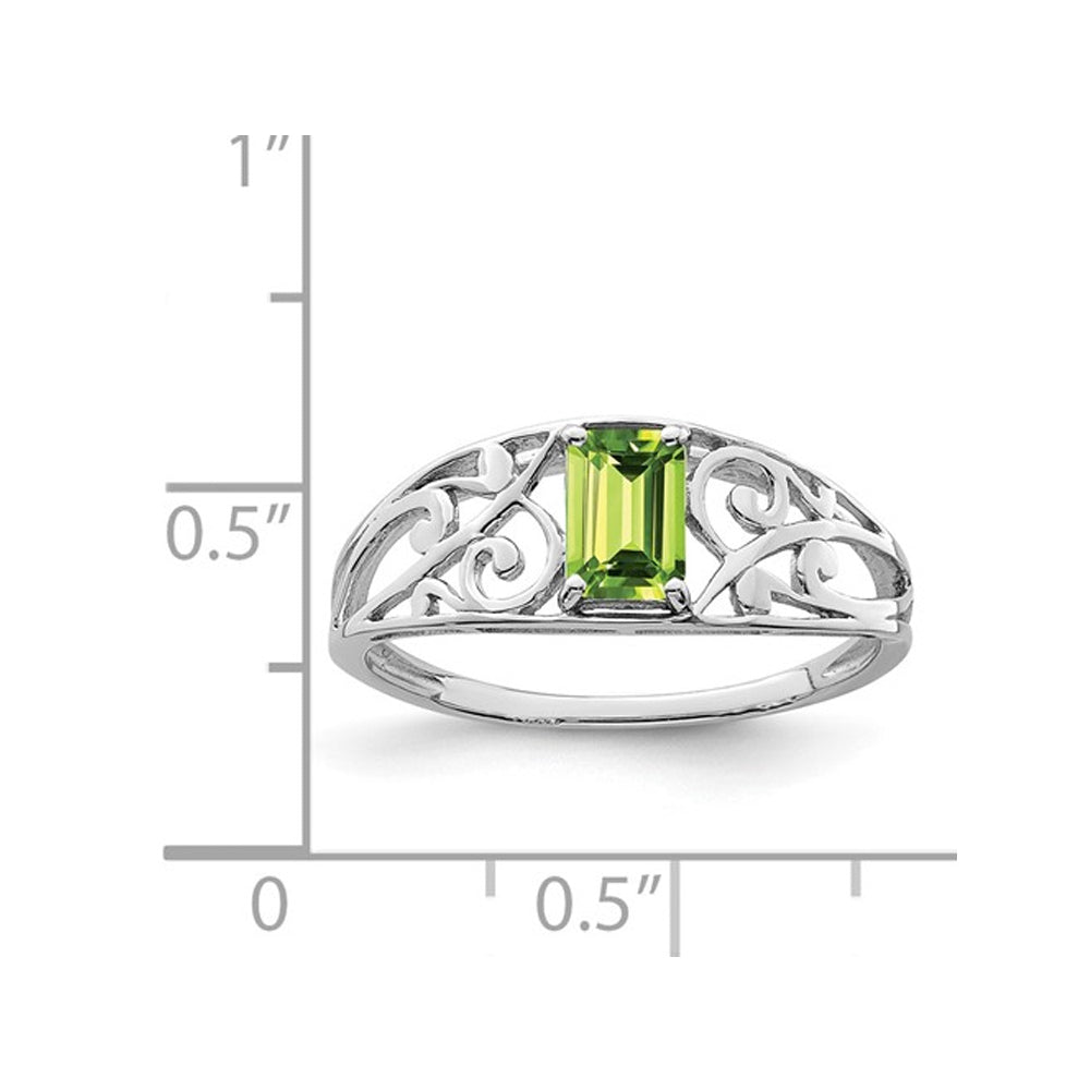 1/2 Carat (ctw) Emerald-Cut Peridot Ring in Sterling Silver Image 3