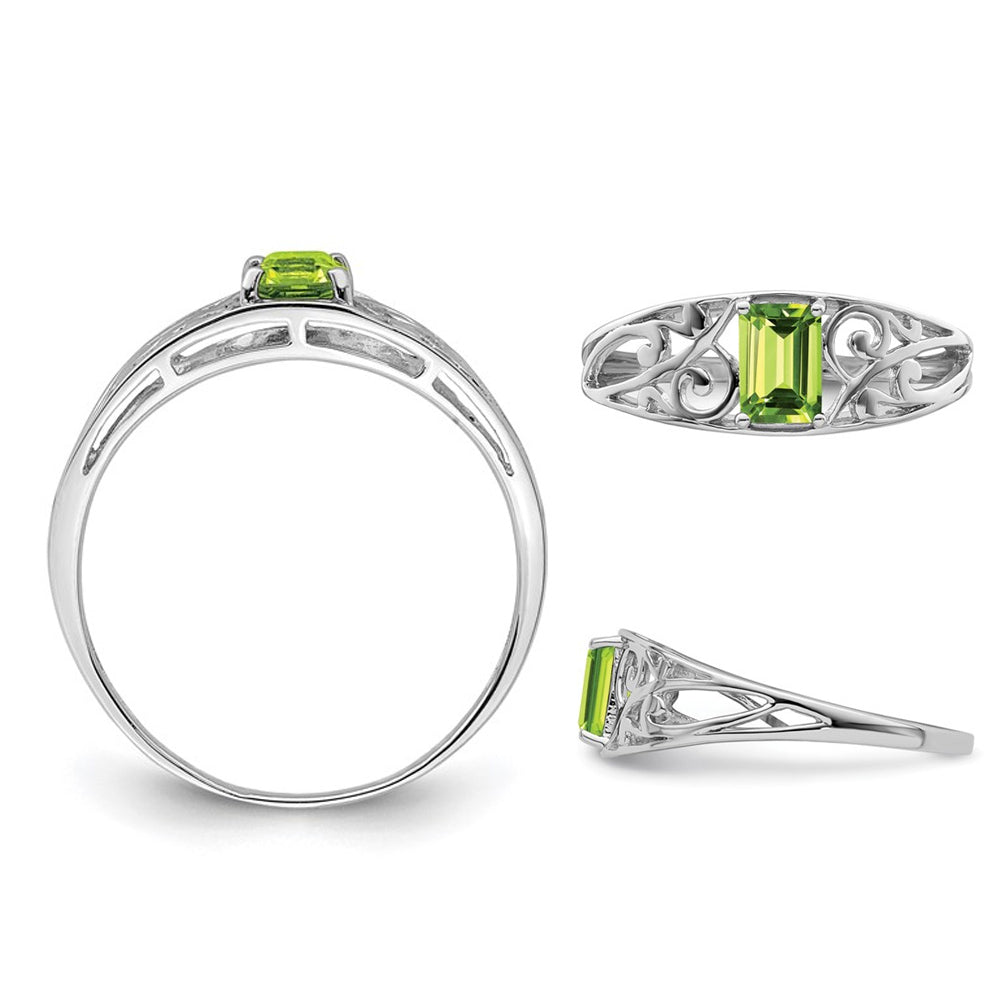 1/2 Carat (ctw) Emerald-Cut Peridot Ring in Sterling Silver Image 4