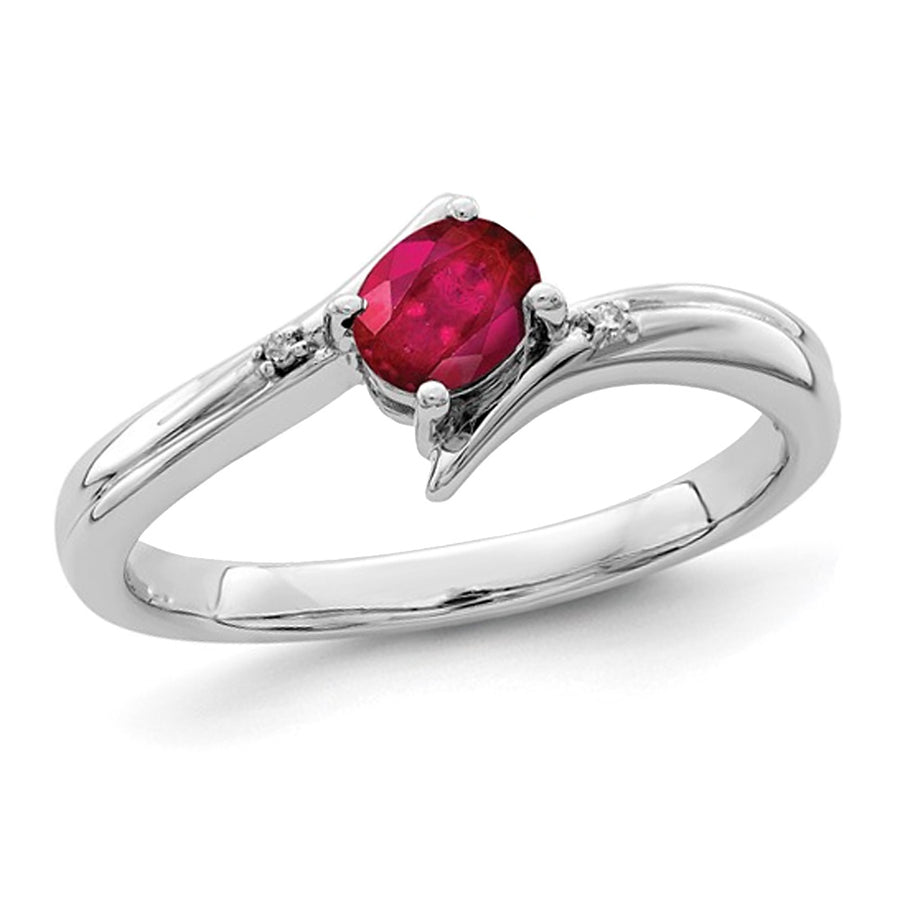 1/3 Carat (ctw) Oval-Cut Ruby Ring in Sterling Silver Image 1