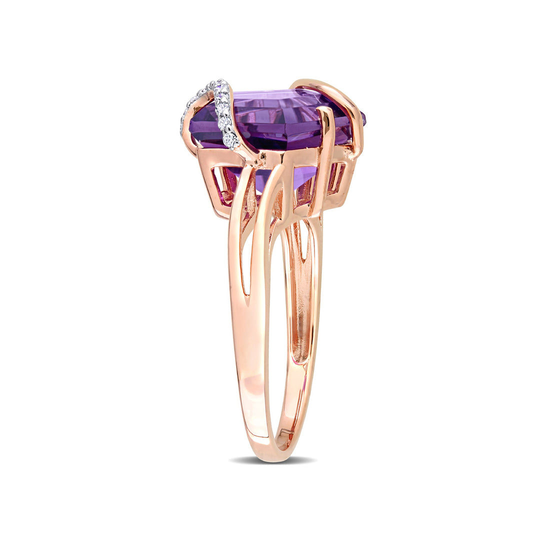 6.00 Carat (ctw) Amethyst Ring in Rose Plated Sterling Silver with Accent Diamonds Image 3