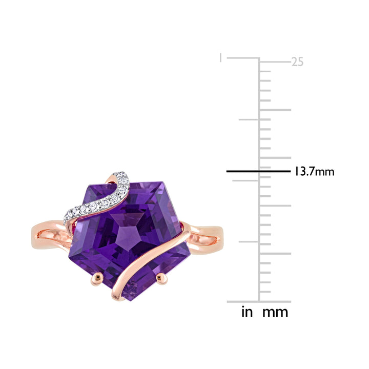 6.00 Carat (ctw) Amethyst Ring in Rose Plated Sterling Silver with Accent Diamonds Image 4