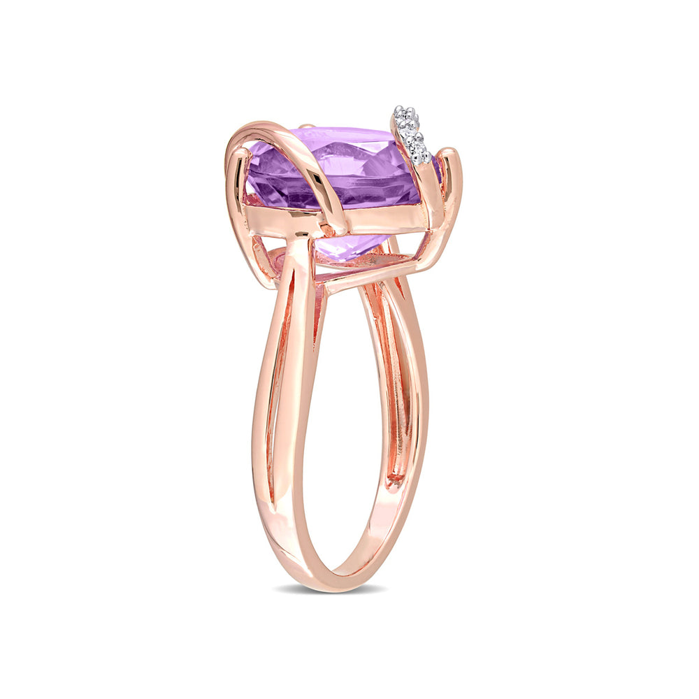 6.50 Carat (ctw) Amethyst Promise Heart Ring in Rose Plated Sterling Silver with Accent Diamonds Image 2