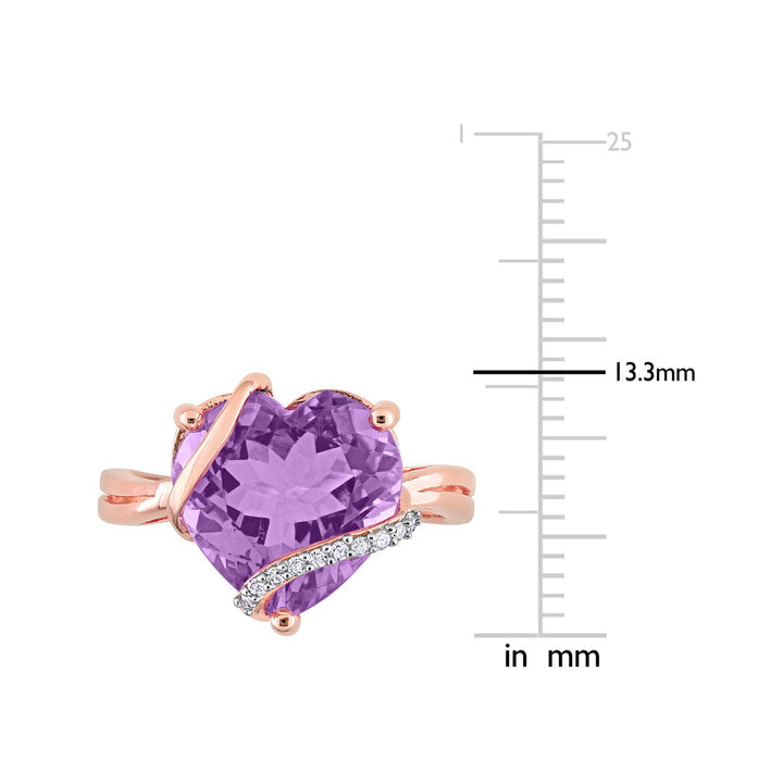 6.50 Carat (ctw) Amethyst Promise Heart Ring in Rose Plated Sterling Silver with Accent Diamonds Image 4