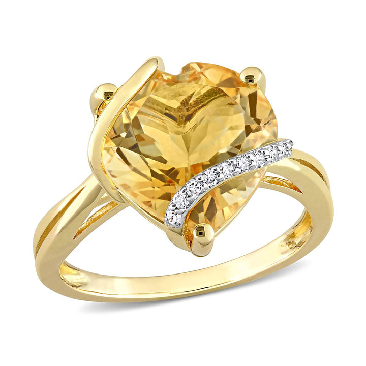 6.50 Carat (ctw) Citrine Promise Heart Ring in Plated Sterling Silver with Accent Diamonds Image 1