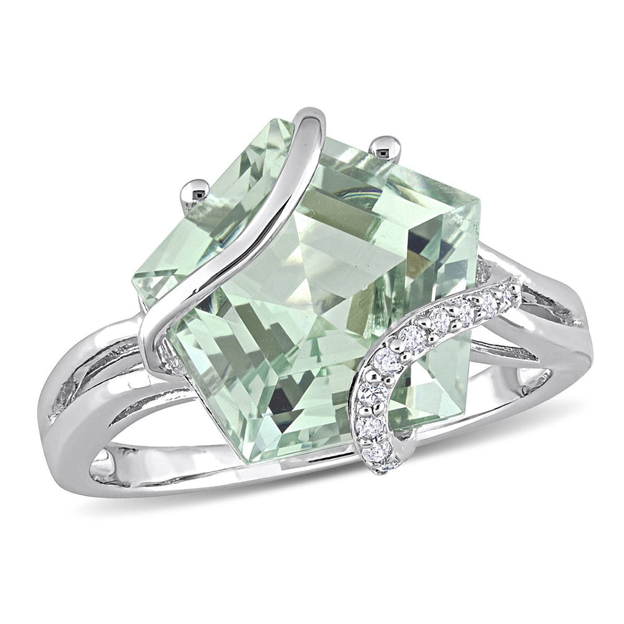 6.50 Carat (ctw) Green Quartz Ring in Sterling Silver with Accent Diamonds Image 1