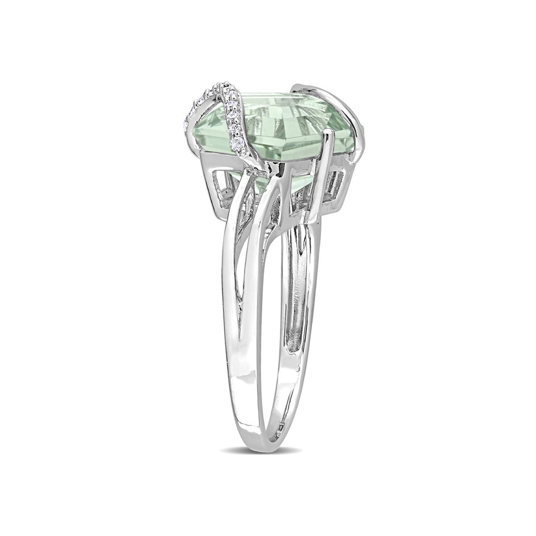 6.50 Carat (ctw) Green Quartz Ring in Sterling Silver with Accent Diamonds Image 3