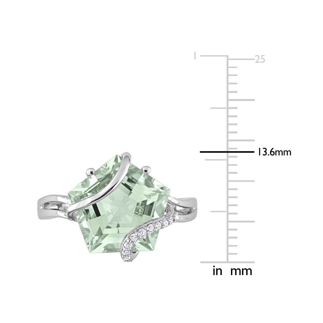 6.50 Carat (ctw) Green Quartz Ring in Sterling Silver with Accent Diamonds Image 4