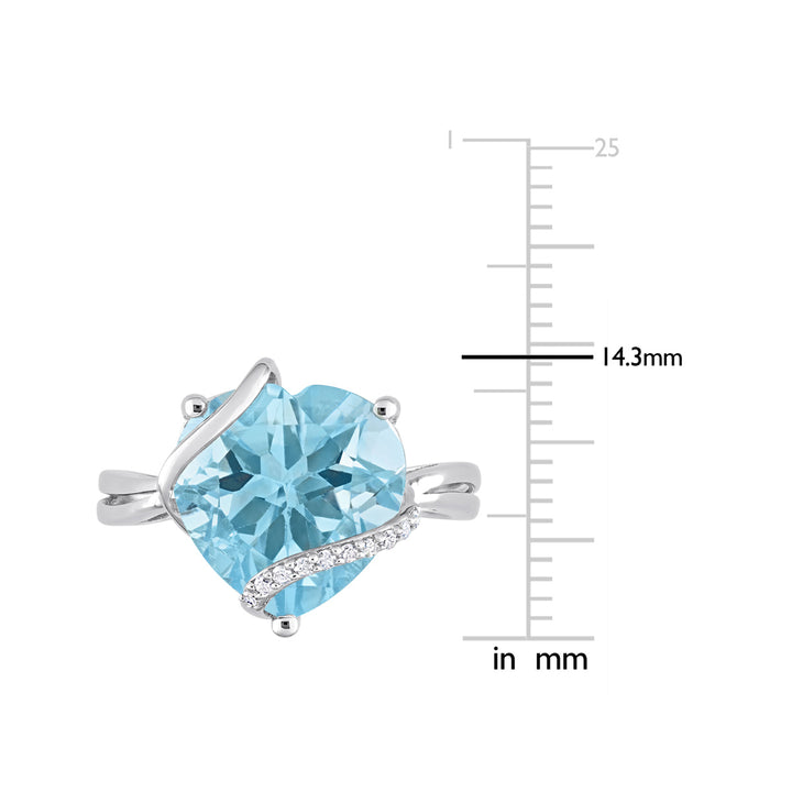 7.00Carat (ctw) Sky-Blue Topaz Promise Heart Ring in Sterling Silver with Accent Diamonds Image 3