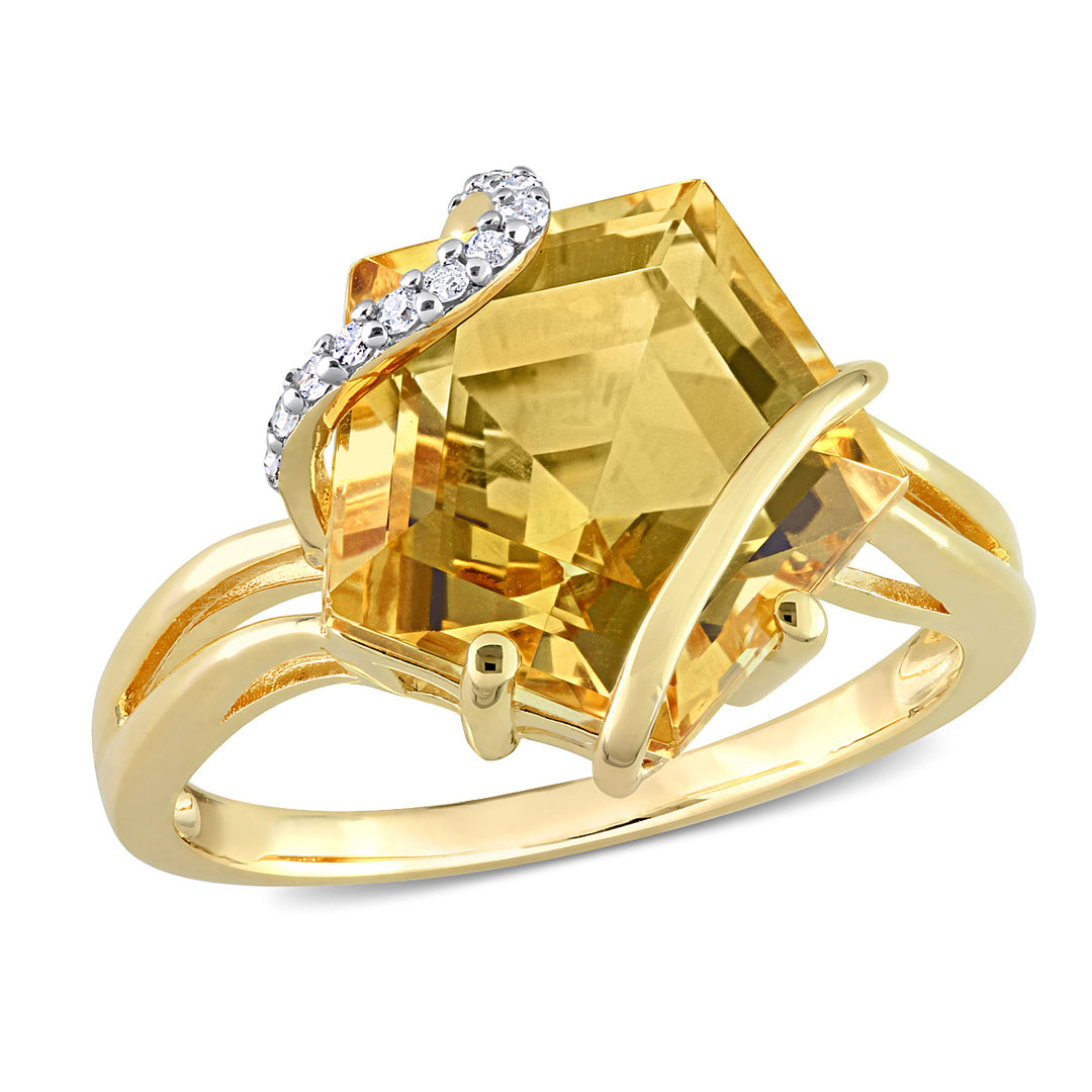 6.00 Carat (ctw) Citrine Ring in Yellow Plated Sterling Silver with Accent Diamonds Image 1