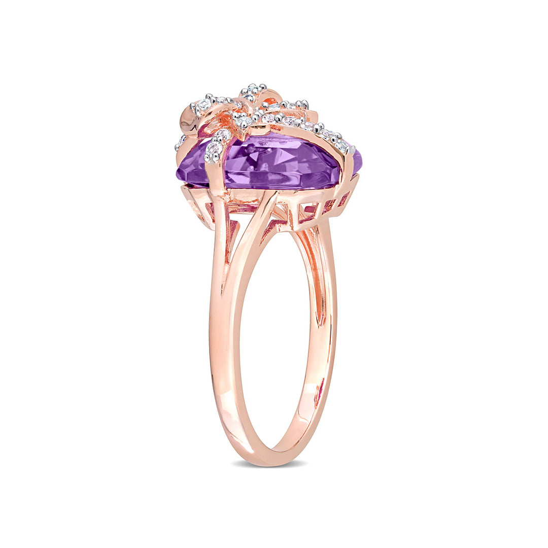 6.50 Carat (ctw) Amethyst and White Topaz Bow Ring in Rose Plated Sterling Silver Image 3