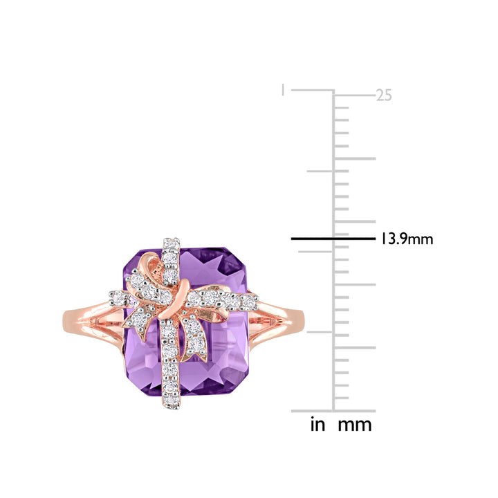 6.50 Carat (ctw) Amethyst and White Topaz Bow Ring in Rose Plated Sterling Silver Image 4