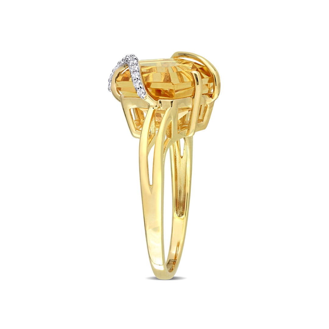 6.00 Carat (ctw) Citrine Ring in Yellow Plated Sterling Silver with Accent Diamonds Image 2