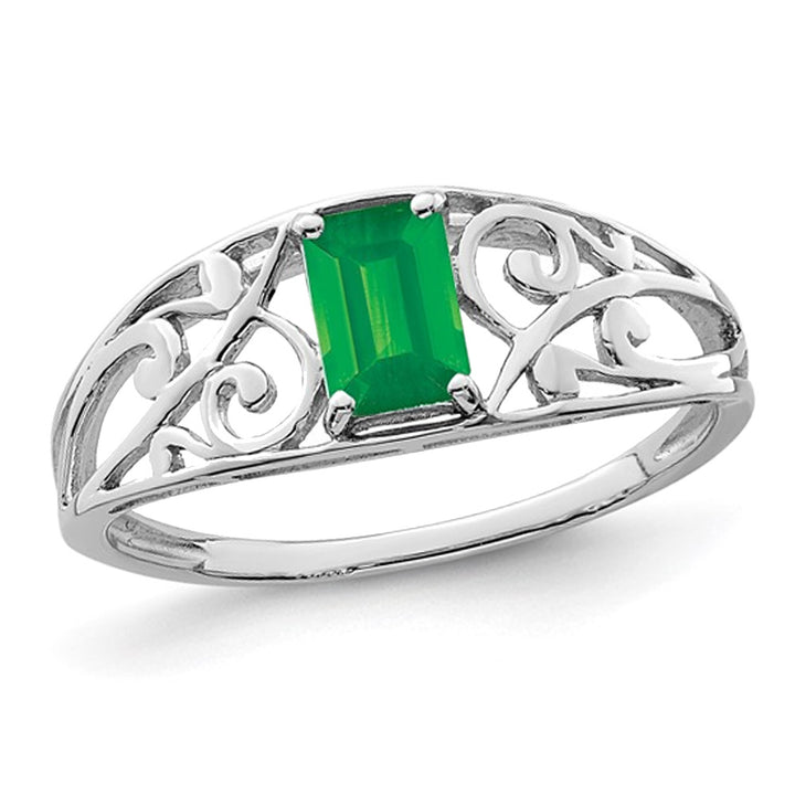 2/5 Carat (ctw) Emerald-Cut Green Emerald Ring in Sterling Silver Image 1