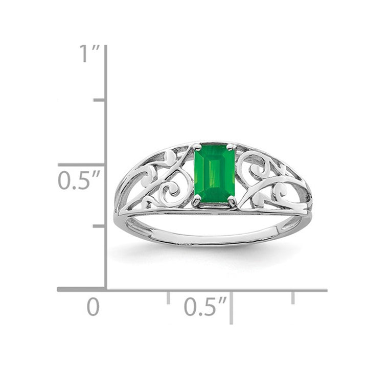 2/5 Carat (ctw) Emerald-Cut Green Emerald Ring in Sterling Silver Image 3