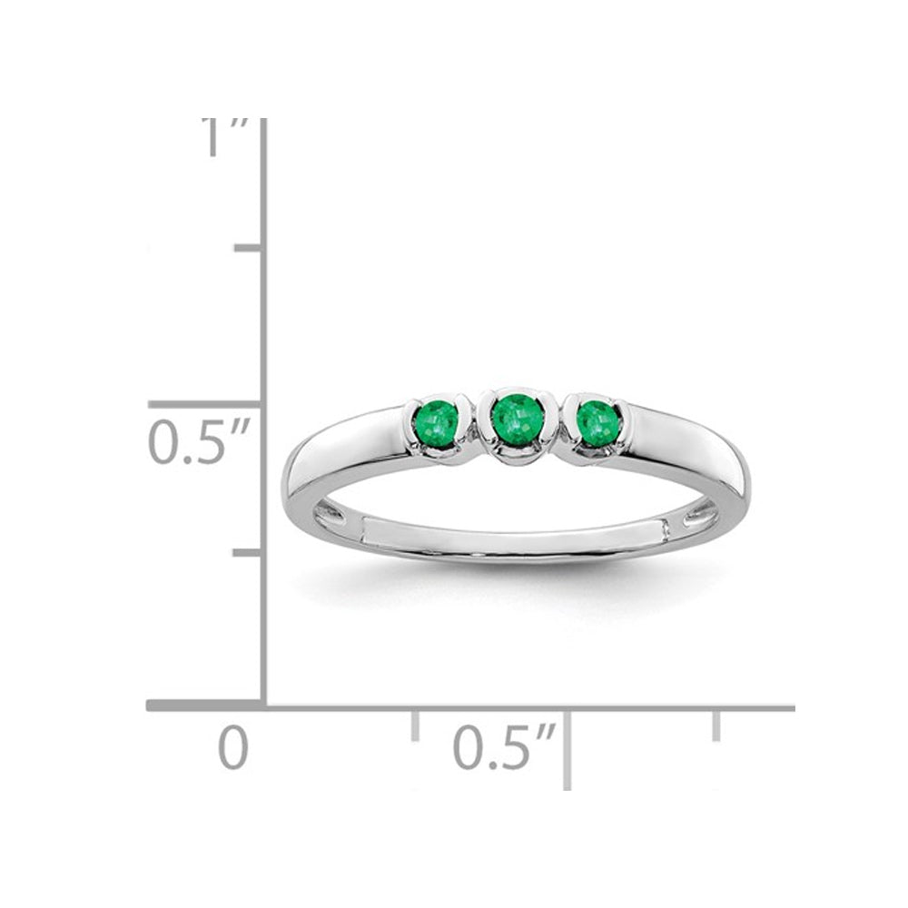 1/10 Carat (ctw) Three-Stone Emerald Ring in Sterling Silver Image 2