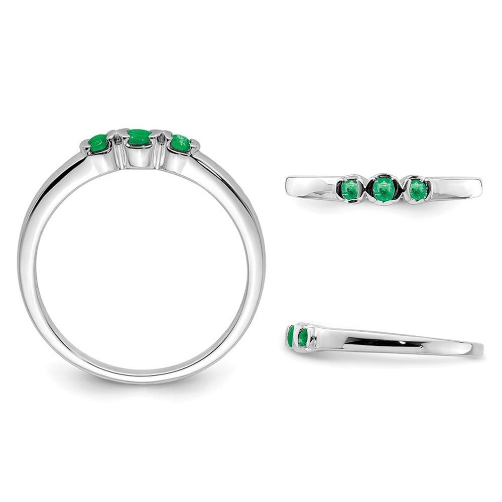 1/10 Carat (ctw) Three-Stone Emerald Ring in Sterling Silver Image 3