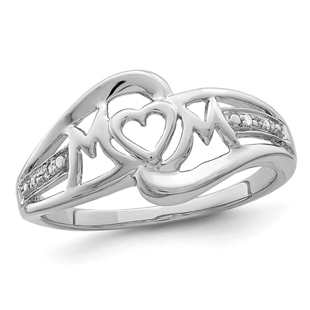 Sterling Silver Rhodium Plated MOM Heart Ring Image 1