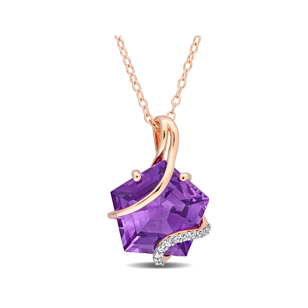 6.00 Carat (ctw) Amethyst Pendant Necklace in Rose Plated Sterling Silver with Chain Image 1