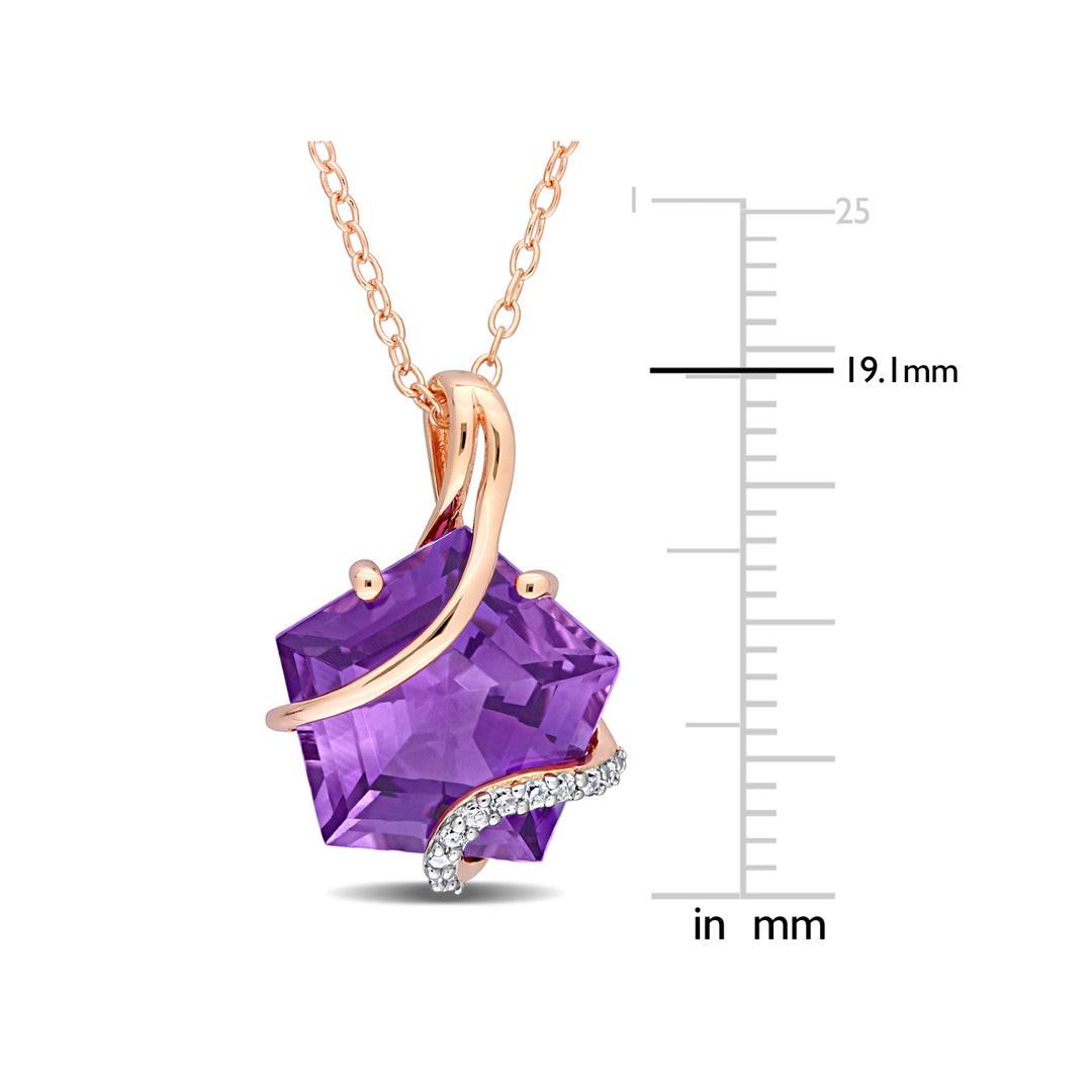 6.00 Carat (ctw) Amethyst Pendant Necklace in Rose Plated Sterling Silver with Chain Image 2