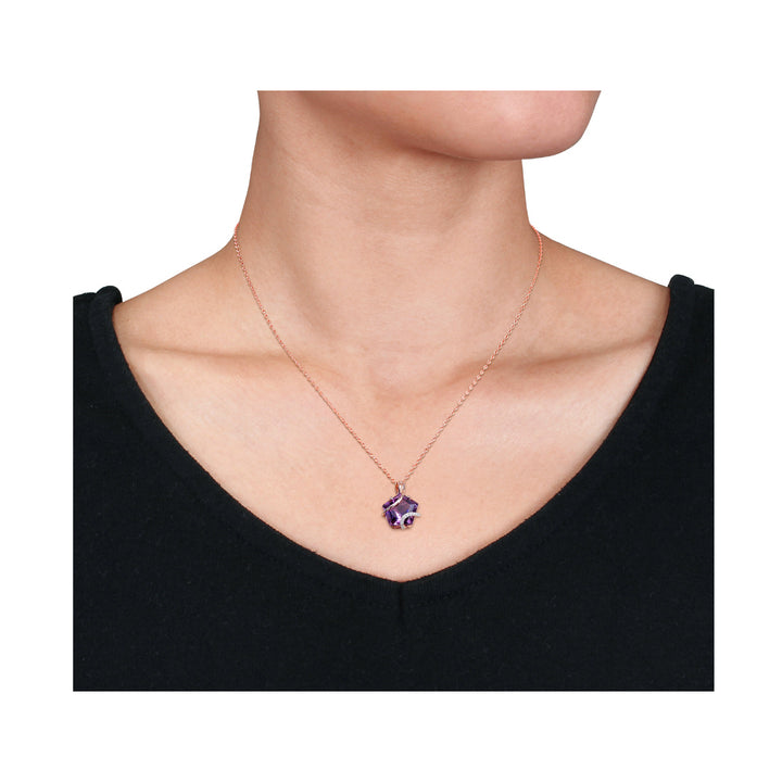 6.00 Carat (ctw) Amethyst Pendant Necklace in Rose Plated Sterling Silver with Chain Image 3