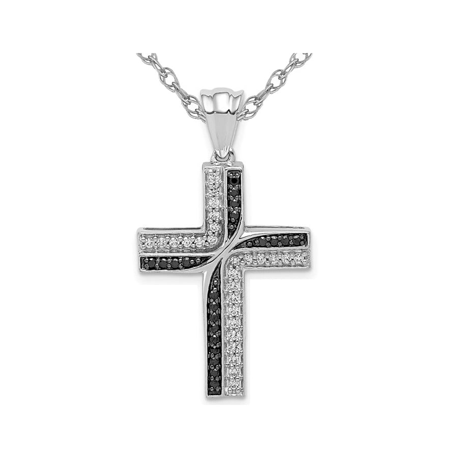 1/4 Carat (ctw) Black and White Diamond Cross Pendant Necklace in 14K White Gold with Chain Image 1