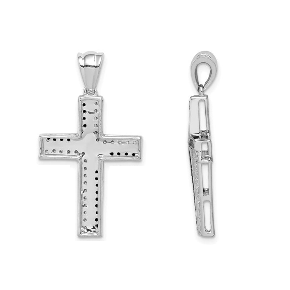 1/4 Carat (ctw) Black and White Diamond Cross Pendant Necklace in 14K White Gold with Chain Image 2