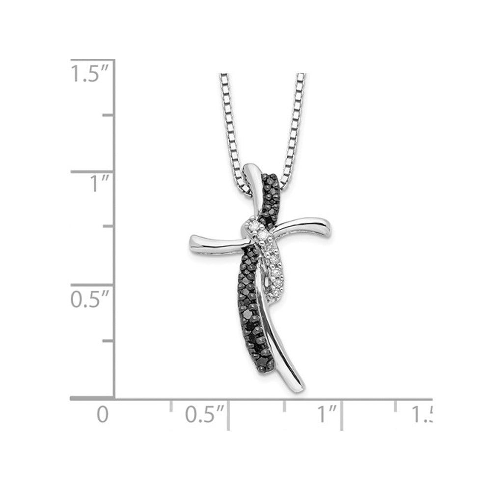1/8 Carat (ctw) Black and White Diamond Cross Pendant Necklace in Sterling Silver with Chain Image 2