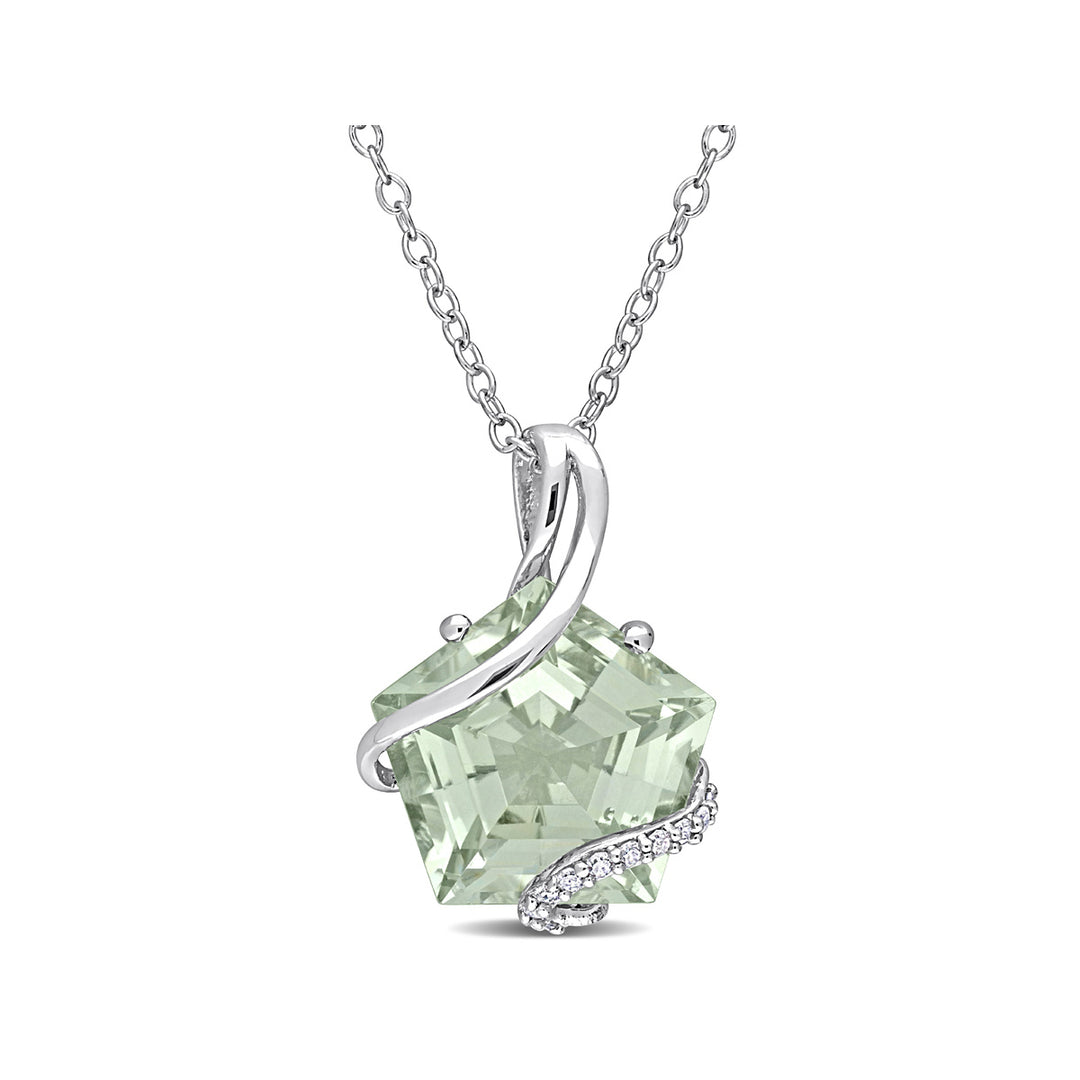 6.50 Carat (ctw) Green Quartz Pendant Necklace in Rose Pink Plated Sterling Silver with Chain Image 1