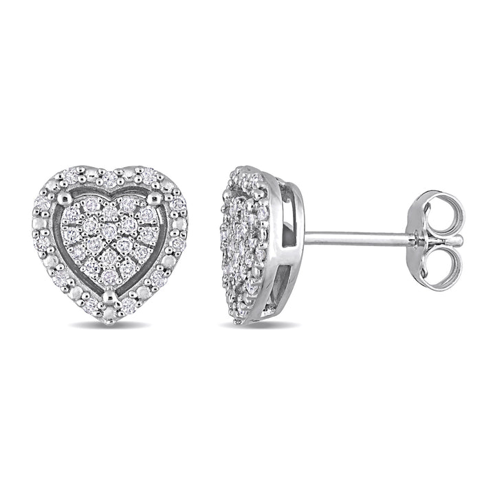 3/10 Carat (ctw) Diamond Cluster Heart Earrings in Sterling Silver Image 1