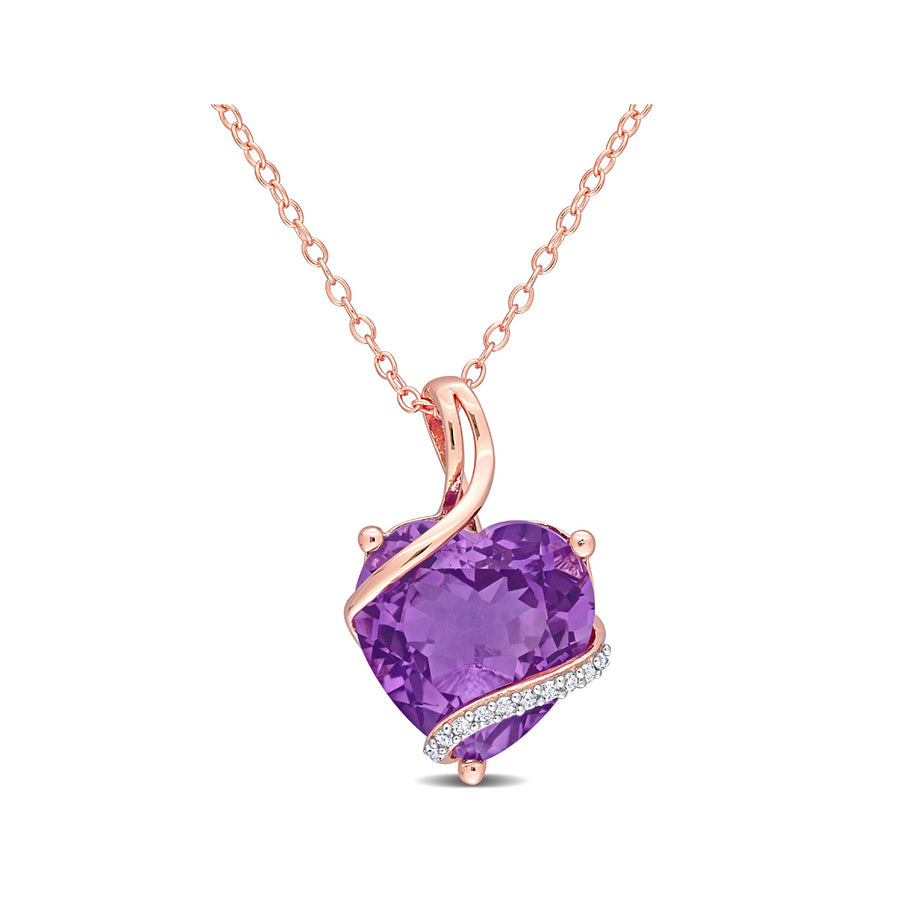 6.50 Carat (ctw) Amethyst Heart Pendant Necklace in Rose Pink Plated Sterling Silver with Chain Image 1