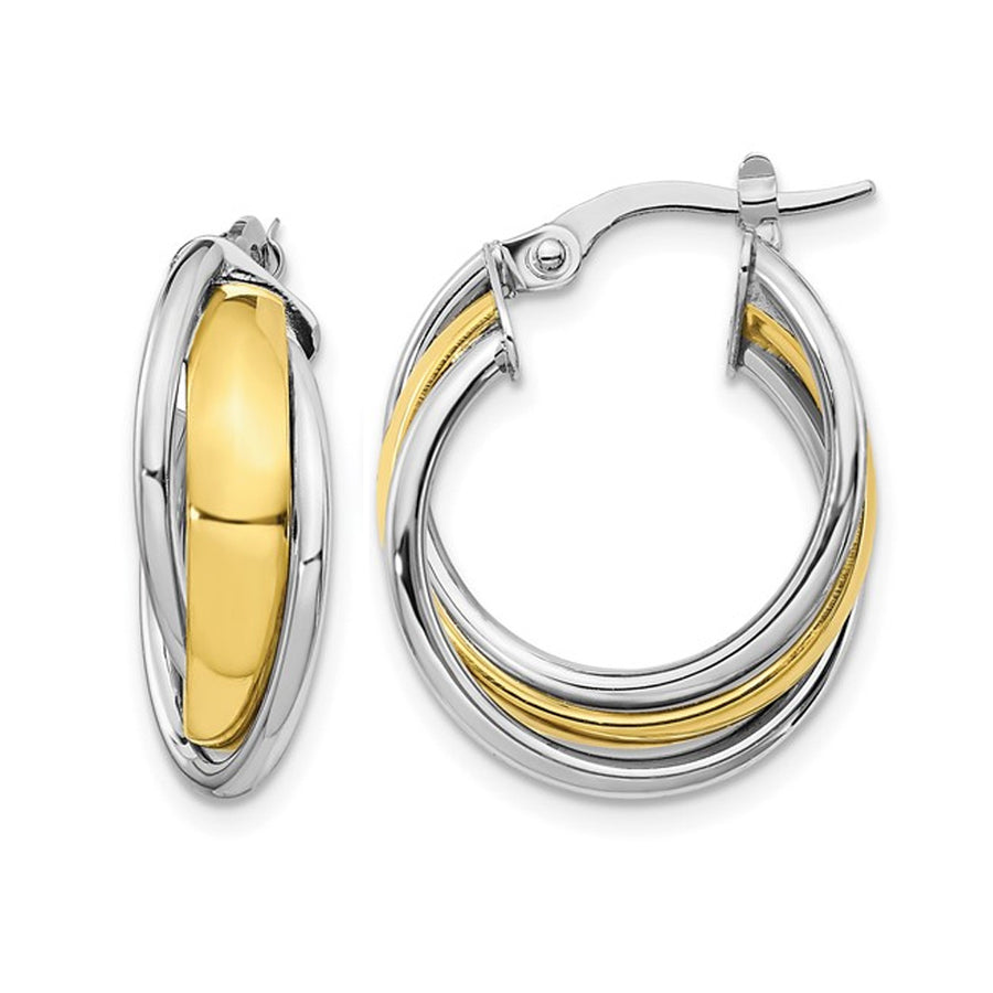 10K White and Yellow Gold Polished Hoop Huggy Earrings Image 1