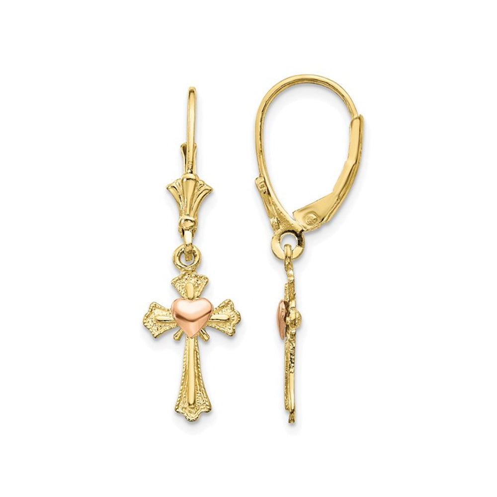 10K Polished Yellow Gold Heart and Cross Earrings Image 1