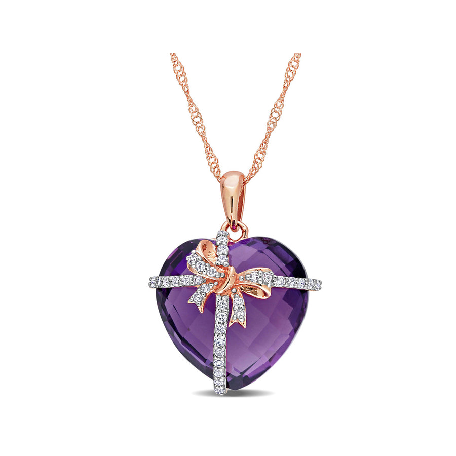 12.00 Carat (ctw) Amethyst Heart Pendant Necklace in 10K Rose Pink Gold with Chain Image 1