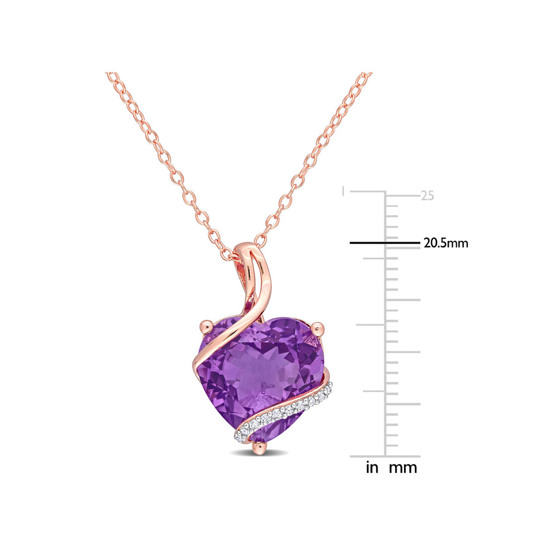 6.50 Carat (ctw) Amethyst Heart Pendant Necklace in Rose Pink Plated Sterling Silver with Chain Image 2