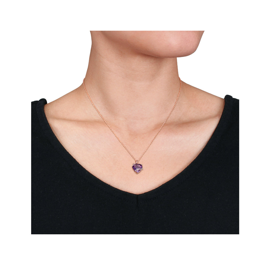 6.50 Carat (ctw) Amethyst Heart Pendant Necklace in Rose Pink Plated Sterling Silver with Chain Image 3