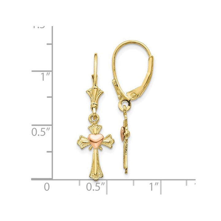 10K Polished Yellow Gold Heart and Cross Earrings Image 3