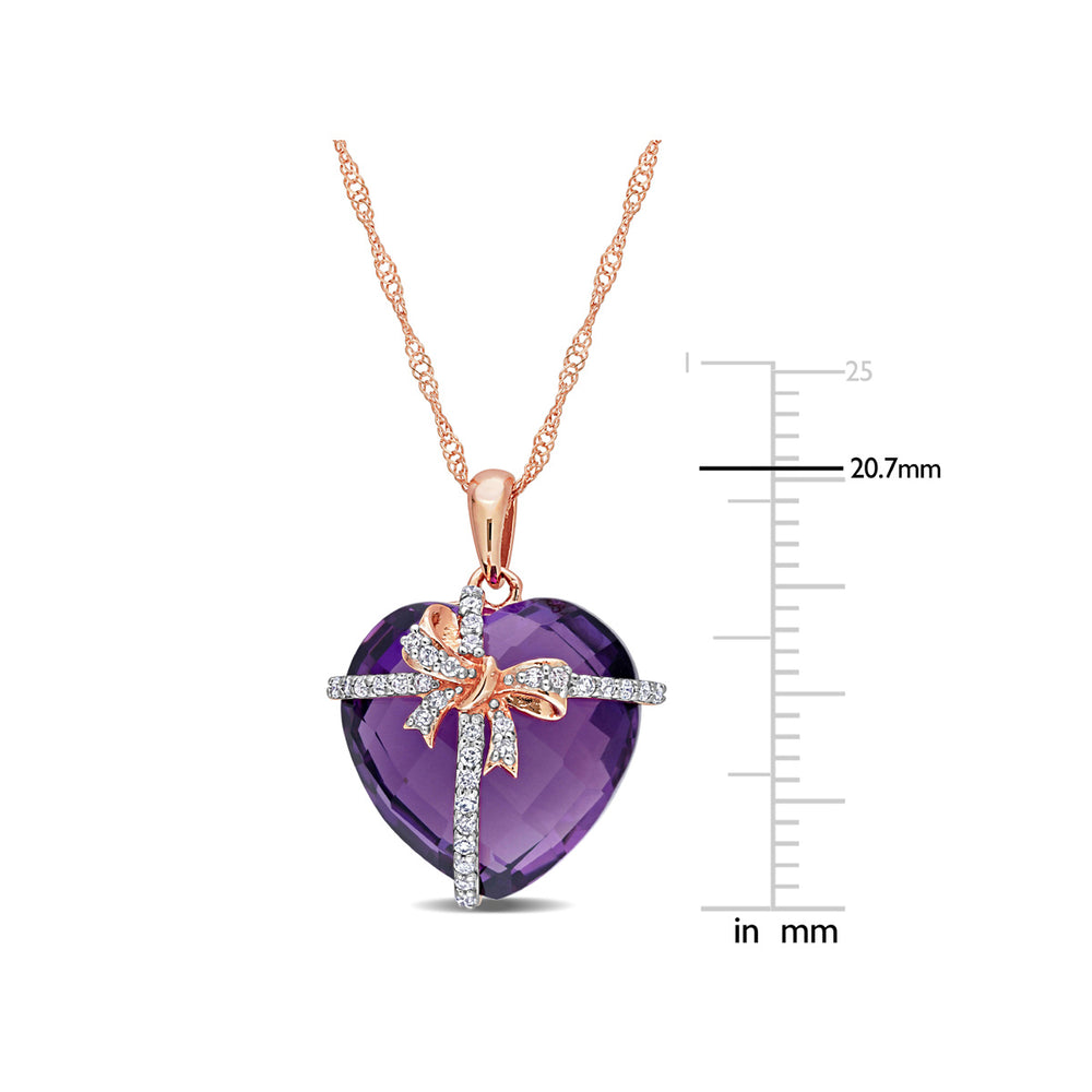 12.00 Carat (ctw) Amethyst Heart Pendant Necklace in 10K Rose Pink Gold with Chain Image 2