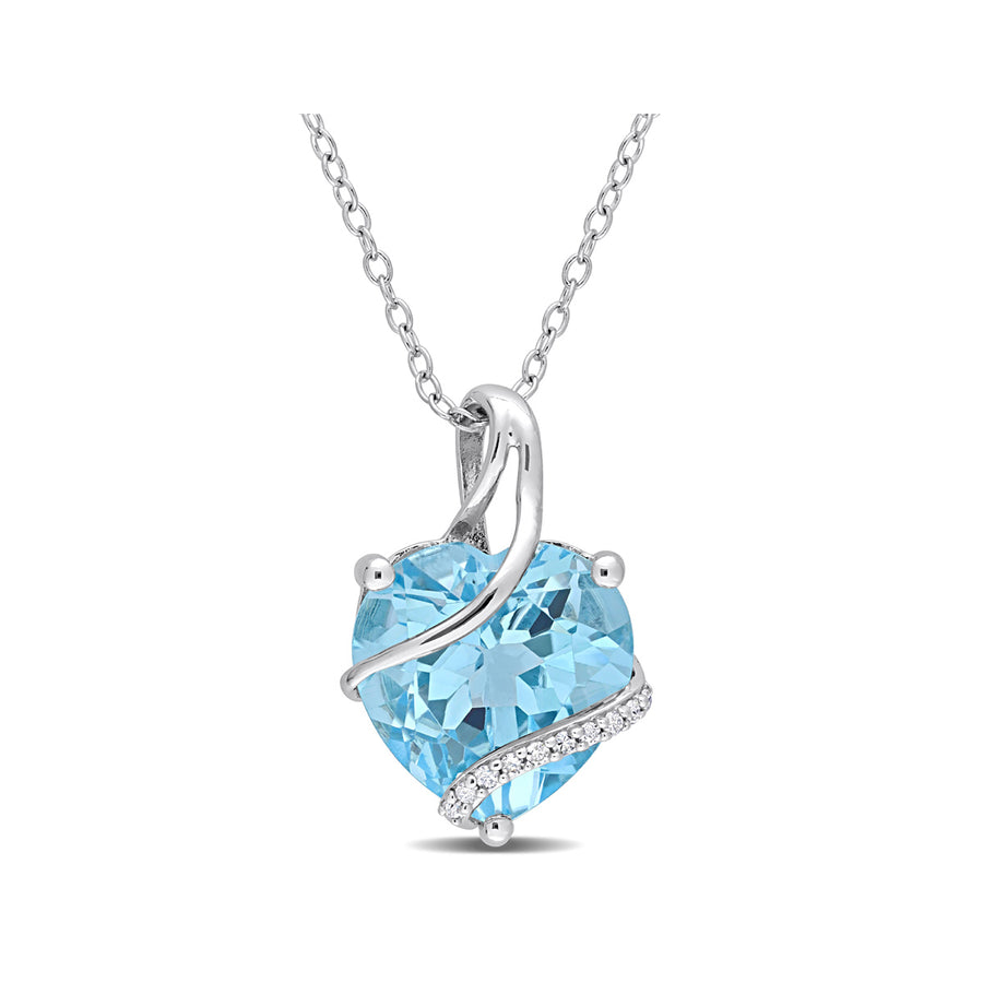 7.00 Carat (ctw) Sky Blue Topaz Heart Pendant Necklace in Rose Sterling Silver with Chain Image 1