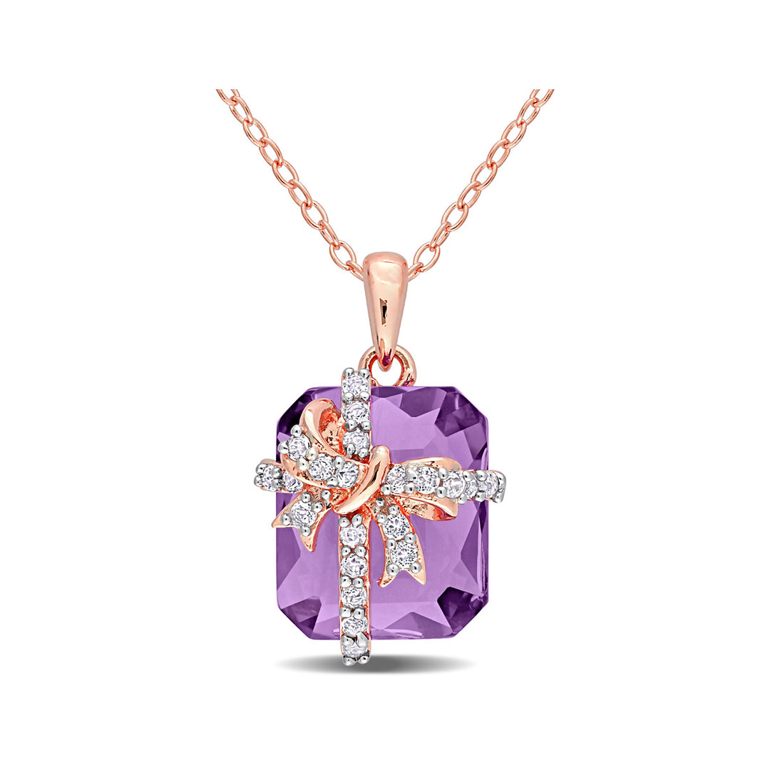 6.75 Carat (ctw) Amethyst and White Topaz Pendant Necklace in Rose Plated Sterling Silver with Chain Image 1