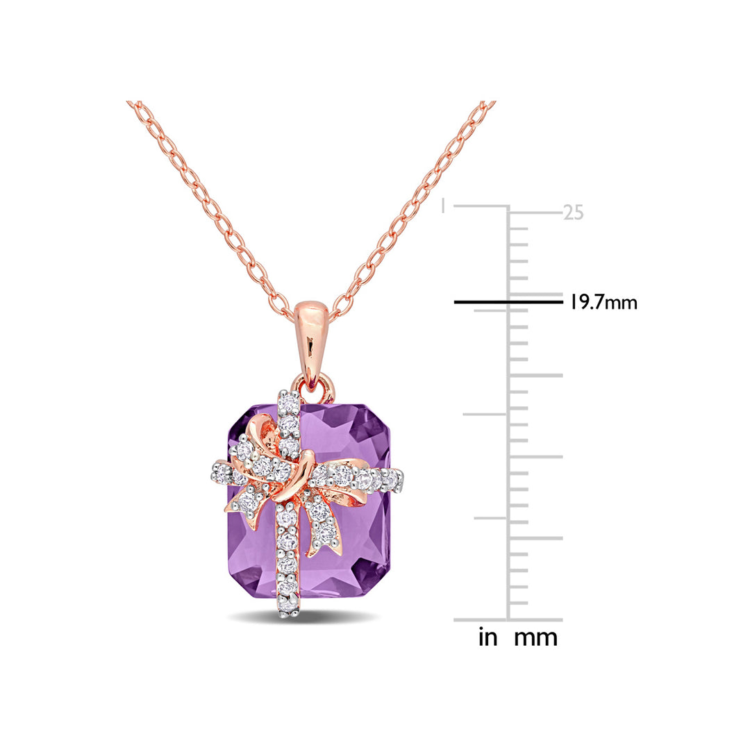 6.75 Carat (ctw) Amethyst and White Topaz Pendant Necklace in Rose Plated Sterling Silver with Chain Image 2