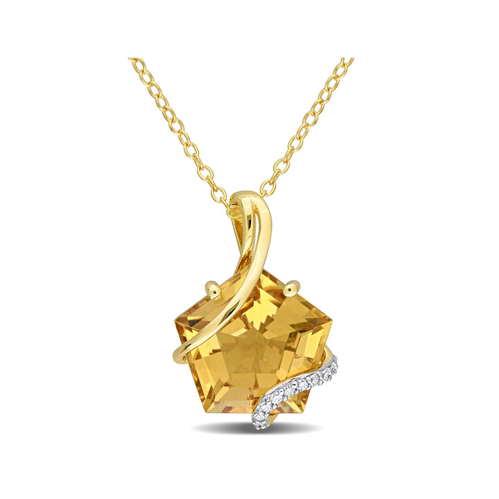 6.00 Carat (ctw) Citrine Pendant Necklace in Yellow Plated Sterling Silver with Chain Image 1