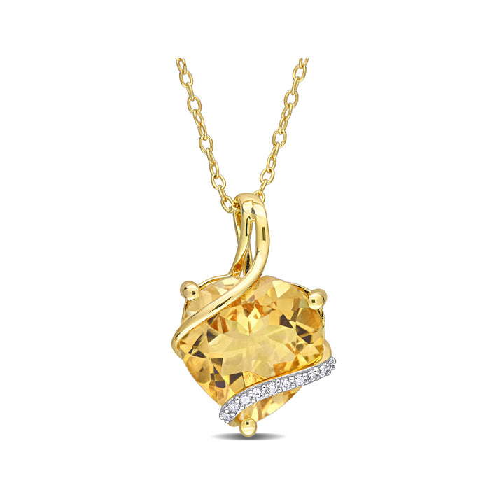 6.50 Carat (ctw) Citrine Heart Pendant Necklace in Yellow Plated Sterling Silver with Chain Image 1